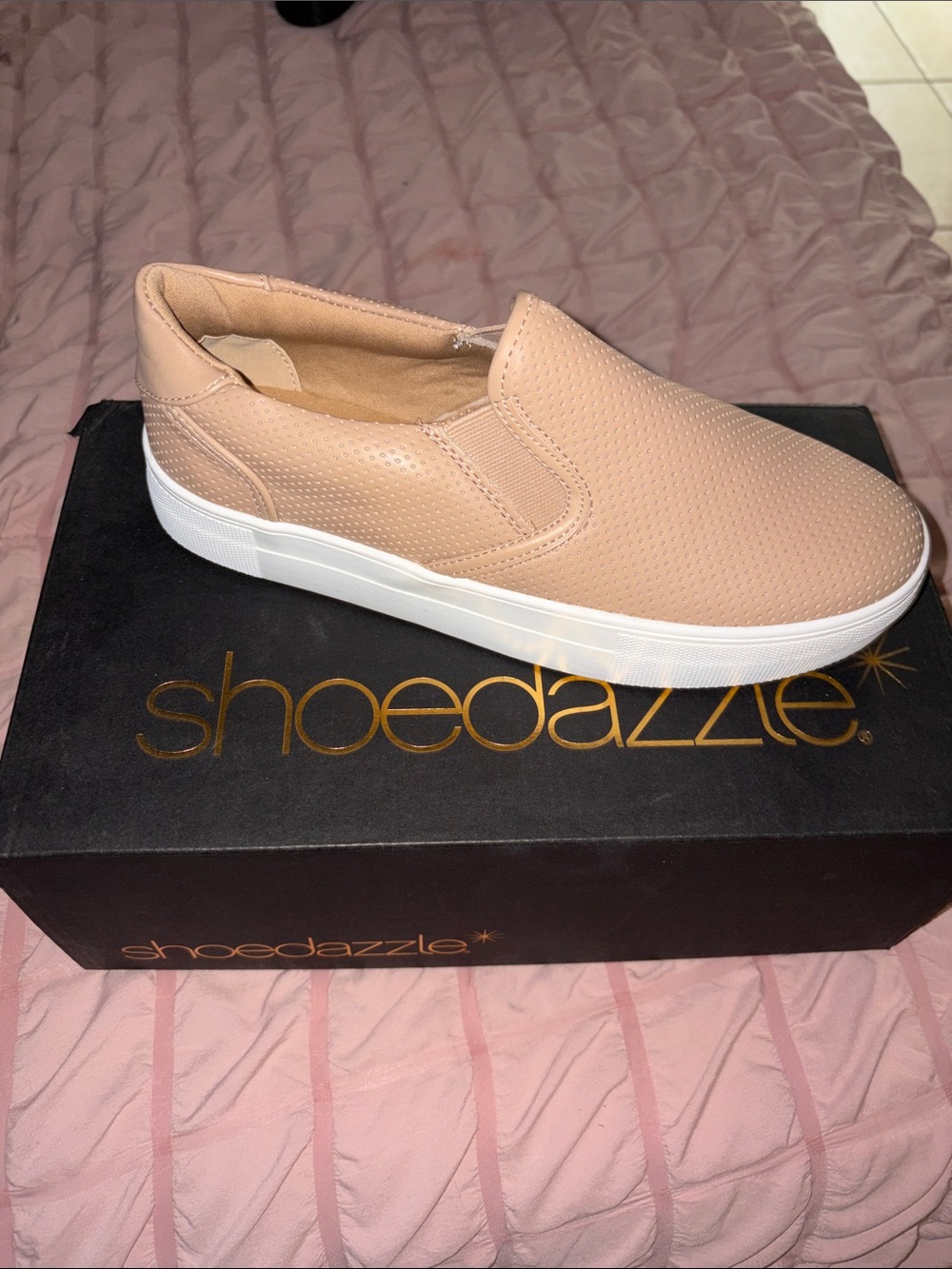 Shoe Dazzle Women's Slip-On Sneakers in Blush Pink with White Sole